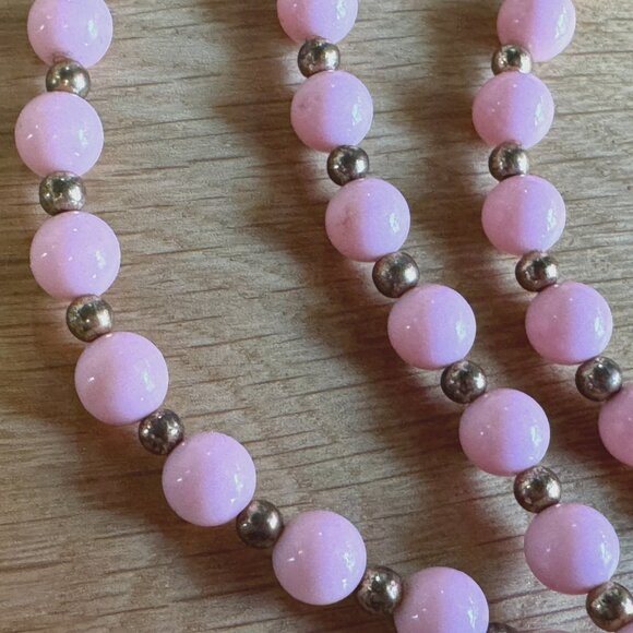 Vintage Beaded Necklace, Rope Length, Box Clasp, Pink & Gold Tone - Picture 9 of 15